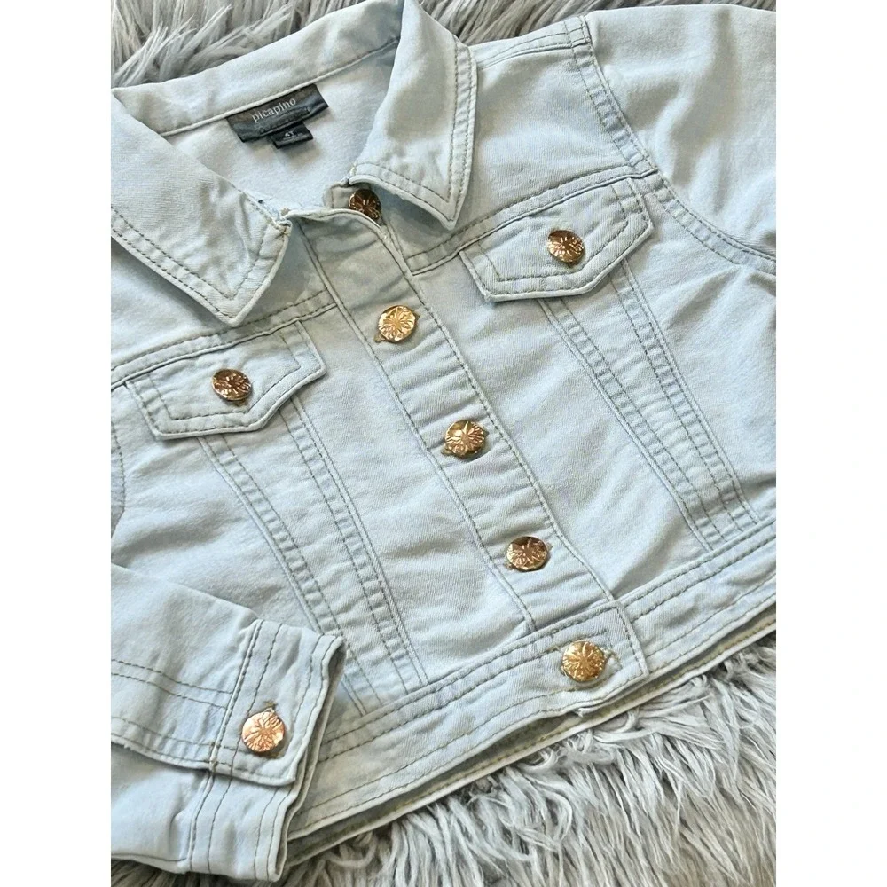 Picapino Girls Light Wash Denim Button Up Jean Jacket Size 4T